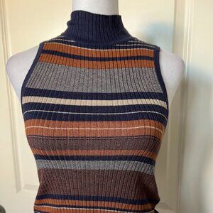 COTTON ON Orange Blue Striped Sleeveless Turtleneck Knit Sweater Top Size Medium
